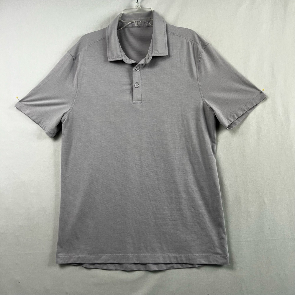 Lululemon Polo Golf Shirt Mens Medium Gray Short Sleeve Collared Button Placket